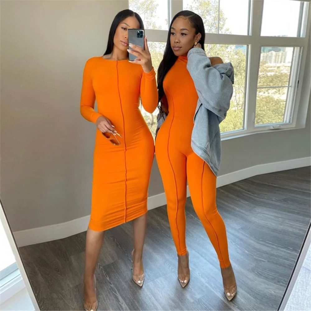 Romper all in one in Orange in nude , black